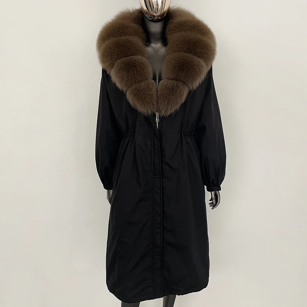 OFTBUY New Zipper Autumn Winter Clothes Women Natural Fox Fur Collar Goose Down Coat Long Warm Thickened Real Fur Puffer Jacket