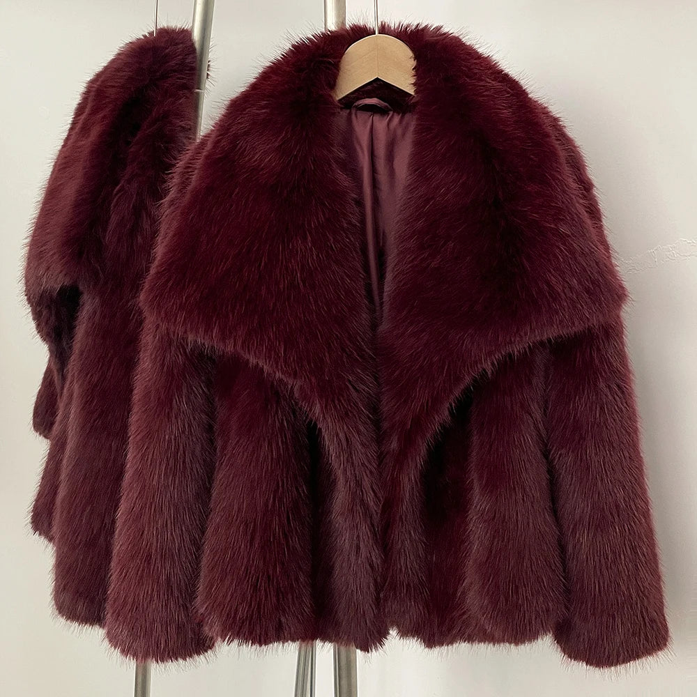 OFTBUY High Street Luxury Big Fur Collar Faux Fox Fur Jacket Female Overcoats Winter Clothes New Fashion Gradient Fluffy Fur Coat Women