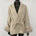 OFTBUY High End Double-sided Wool Strapping Real Wool Fur Coat Women's Removable Cuffs Fox Fur Temperament Cashmere Short Jacket