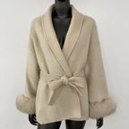 OFTBUY High End Double-sided Wool Strapping Real Wool Fur Coat Women's Removable Cuffs Fox Fur Temperament Cashmere Short Jacket