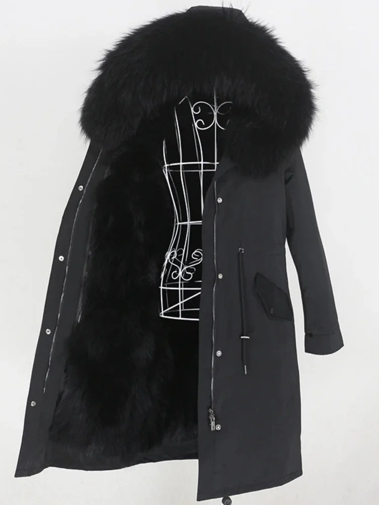 OFTBUY Real Fur Coat Winter Jacket Women Long Parka Waterproof Big Natural Raccoon Fur Collar Hood Thick Warm Real Fox Fur Liner coat