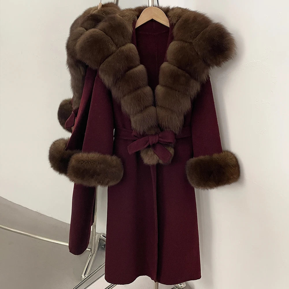 OFTBUY New Autumn Winter Warm Woolen Clothes Women Long Sleeves Cashmere Woolen Jacket Luxury Real Fox Fur 100% Wool Coat Female