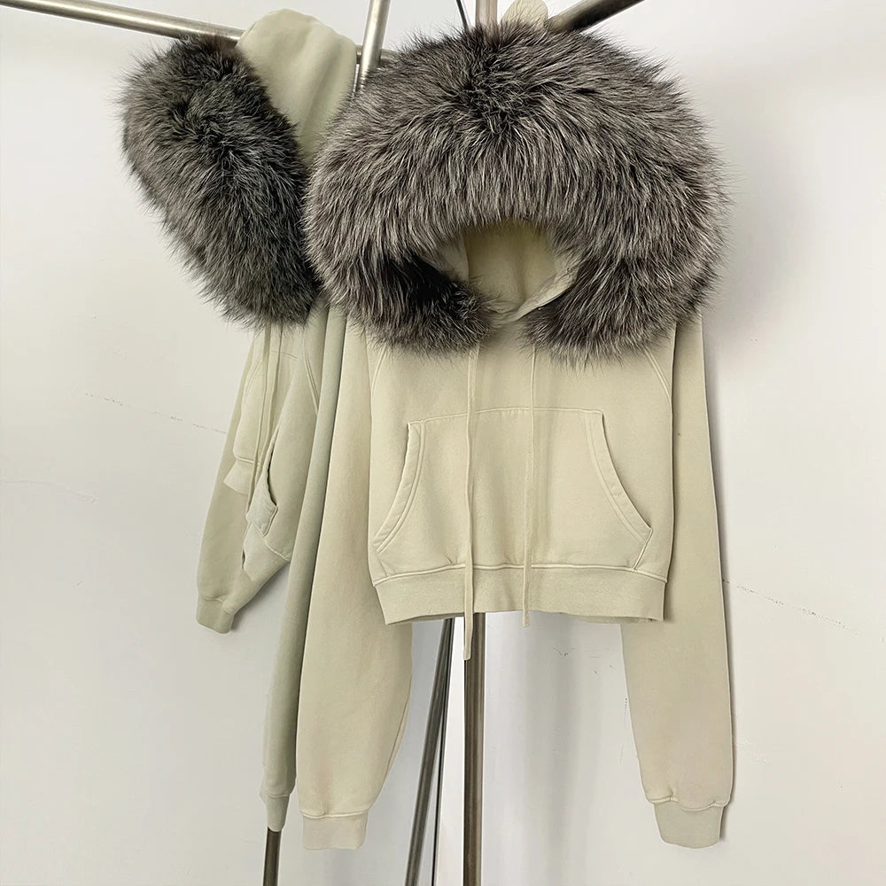 OFTBUY Casual Y2K Hoodie Real Fox Fur Collar Thickened Streetwear Hiphop Hoodie Sweatshirt Vintage Rock Goth Loose Punk Jacket