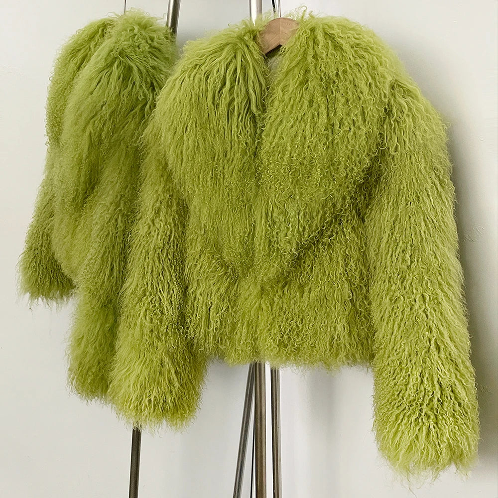 OFTBUY Elegant Fluffy Solid Thicken Warm Long Sleeves Coats Mongolian Fur Coats Fur lapel Jacket Women Winter Chic Oversize Lady