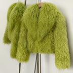 OFTBUY Elegant Fluffy Solid Thicken Warm Long Sleeves Coats Mongolian Fur Coats Fur lapel Jacket Women Winter Chic Oversize Lady
