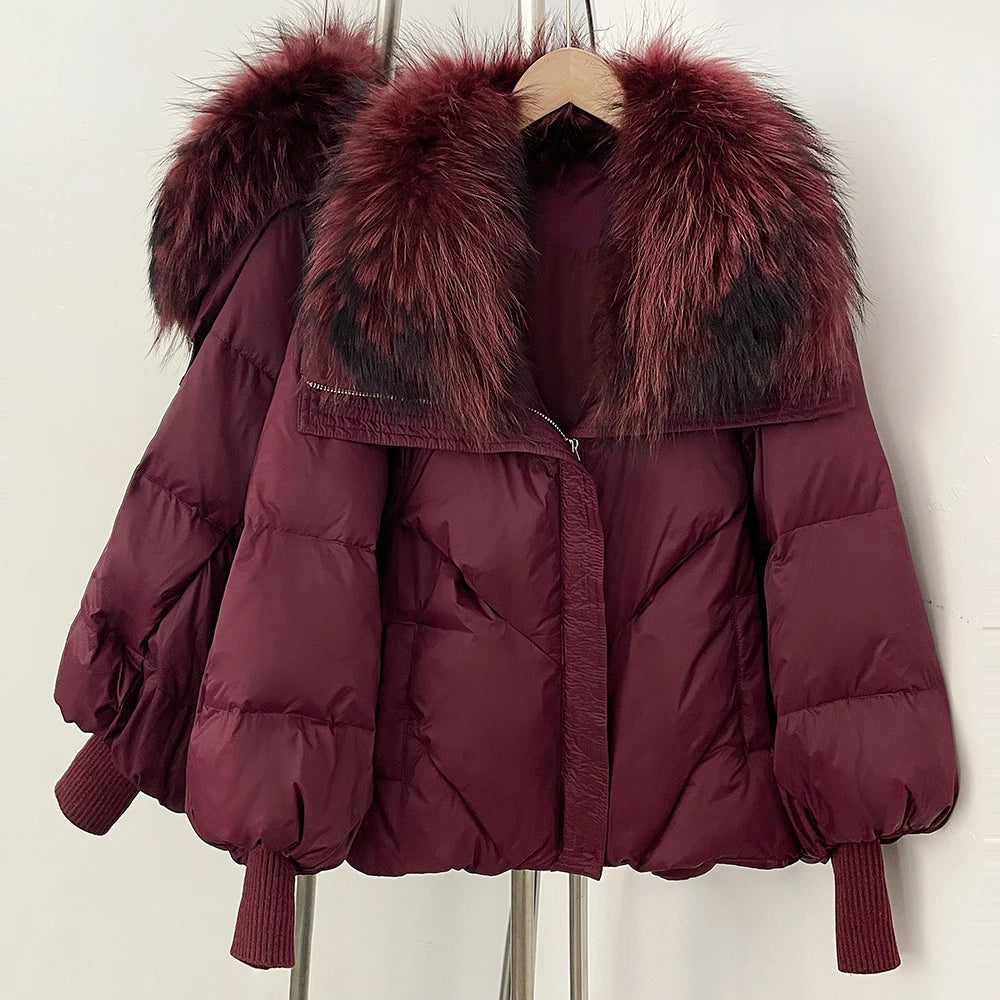 OFTBUY New Winter Loose Top Clothing Women Fashion Oversize Real Fox Fur Collar Duck Down Coat Female Natural Fur Puffer Jacket