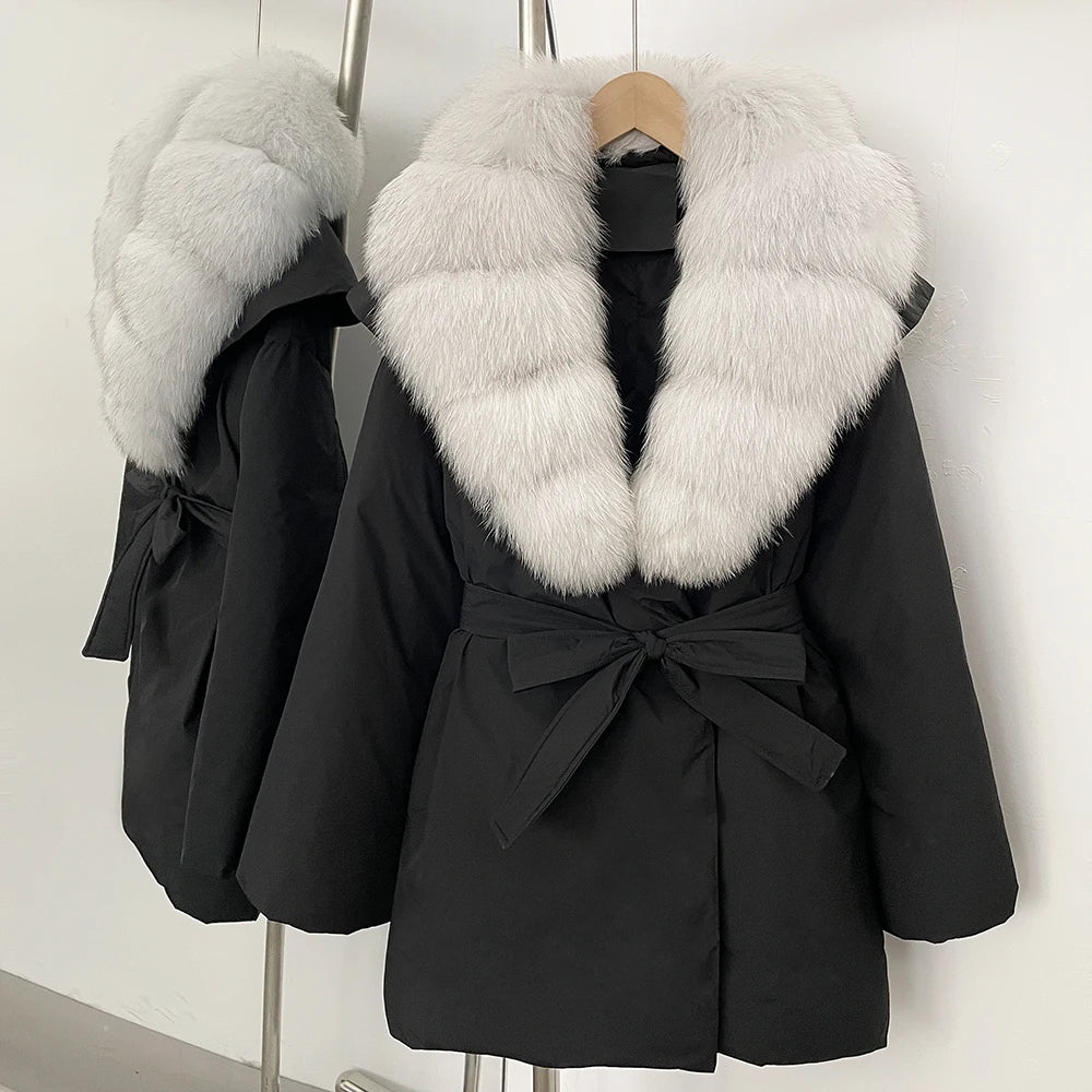 OFTBUY Natural Fox Fur Collar Fluffy Puffer Jacket Women Thickened Warm Real Fur White Duck Down Coat New Winter Parke Outerwear