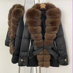 OFTBUY Luxury Women's Down Jacket women Warm Winter Parka Outerwear Duck Down Real Fox Fur Collar Belted Puffer Coat female