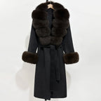 OFTBUY Fashion Warm Woolen Jacket with Real Fox Fur Collar and Cuffs New Autumn Winter Wool Clothing Women Long Belt Outerwear
