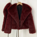 OFTBUY Luxury Oversized Lapel Faux Fur Jacket - Chic Short Vegan Fur Coat for Winter Glamour