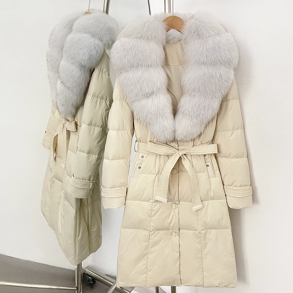 OFTBUY Thickened Warm Duck Down Coat Female Luxury Long Belt New Winter Natural Fox Fur Clothes Women Silm Puffer Jacket Outwear
