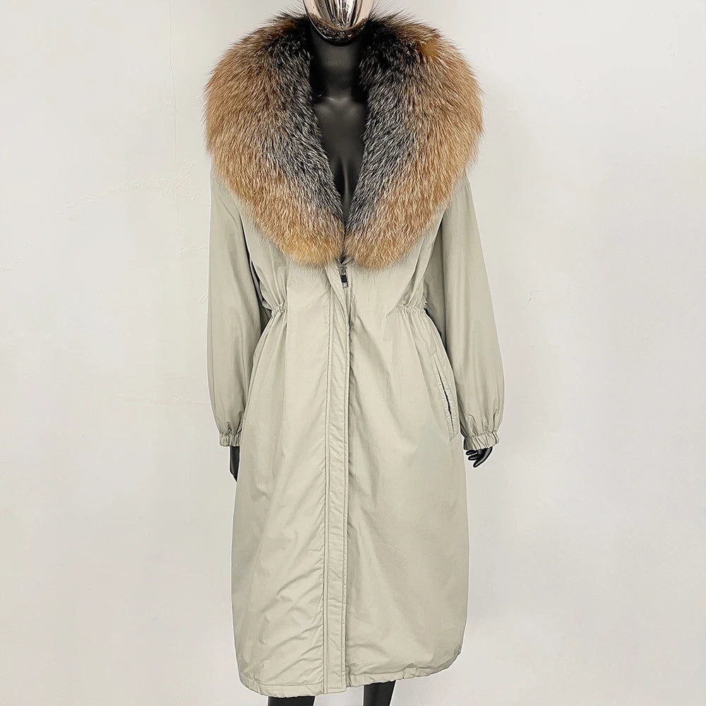 OFTBUY New Zipper Autumn Winter Clothes Women Natural Fox Fur Collar Goose Down Coat Long Warm Thickened Real Fur Puffer Jacket