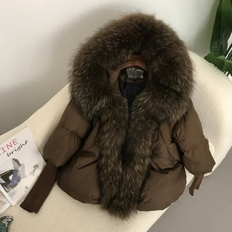 OFTBUY Hooded Natural Thick Winter Jacket Women Outerwear Real Fox Fur Coat Woman Warm Loose Oversize Duck Down Coat Streetwear