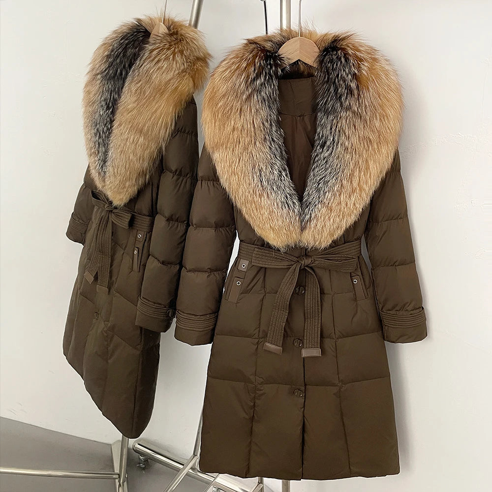 OFTBUY Thickened Warm Duck Down Coat Female Luxury Long Belt New Winter Natural Fox Fur Clothes Women Silm Puffer Jacket Outwear