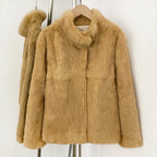 OFTBUY Women's Real Rabbit Fur Coat Luxury Camel Fur Jacket with Stand Collar New Warm Autumn Winter Clothes Female Outerwear