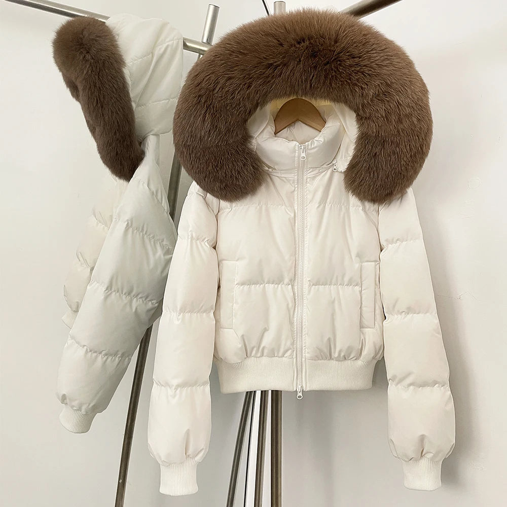 OFTBUY New Winter Short Hooded Top Down Clothes Women Fashion Natural Fox Fur Duck Down Coat Thickened Warm Puffer Jacket Female