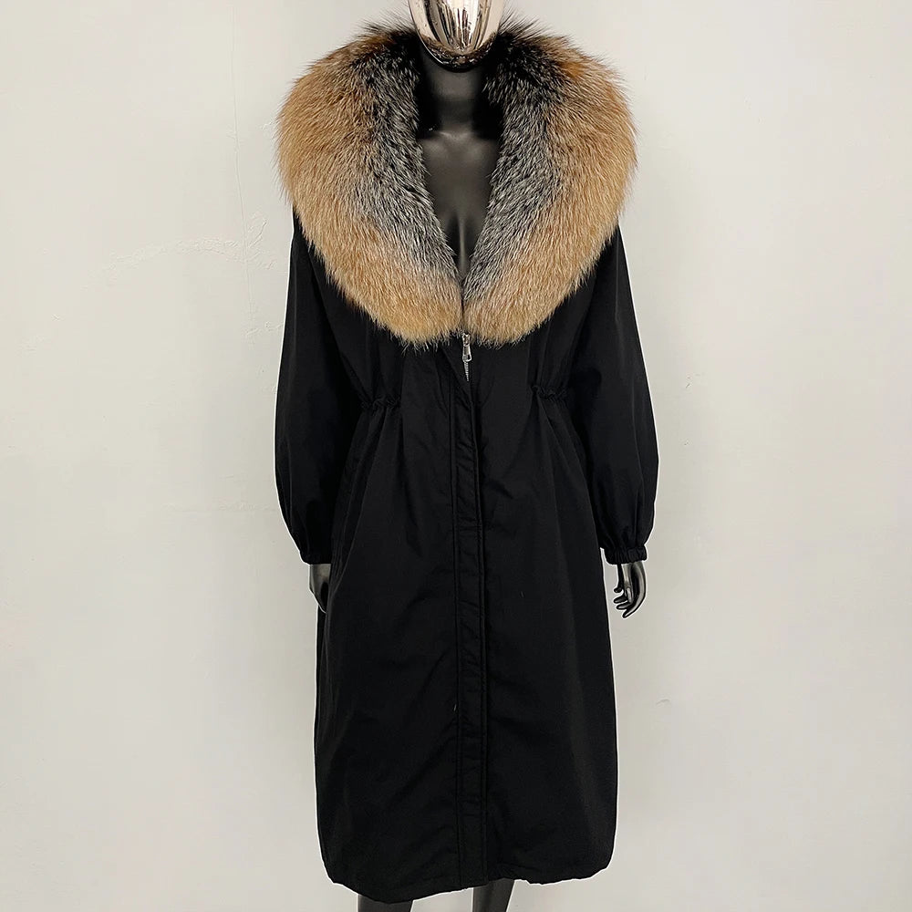 OFTBUY New Zipper Autumn Winter Clothes Women Natural Fox Fur Collar Goose Down Coat Long Warm Thickened Real Fur Puffer Jacket