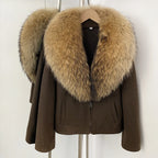 OFTBUY Women's Luxury Real Fox Fur Collar Knit Coat Warm New Autumn Winter Jacket Female Elegant Cardigan Sweater Outerwear
