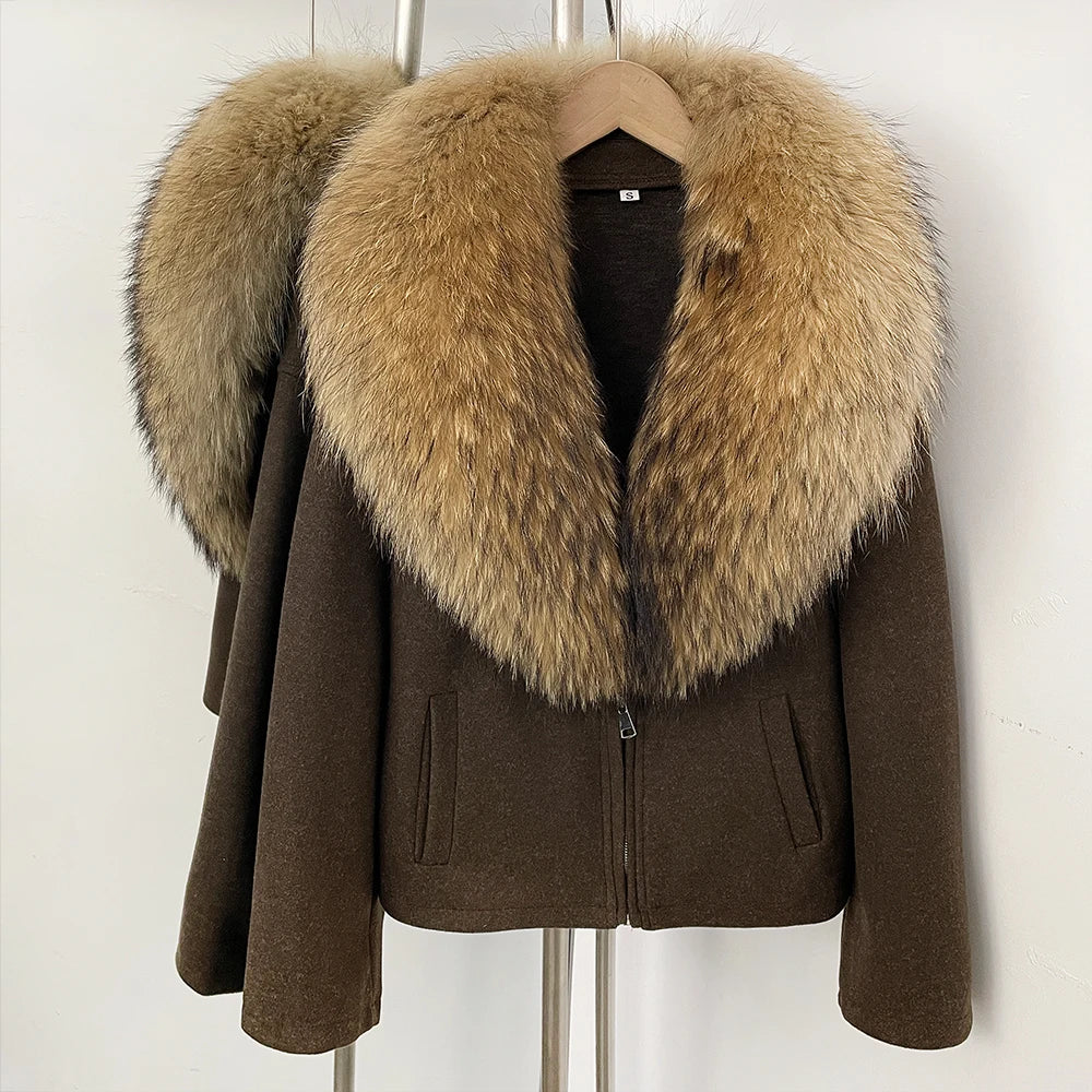 OFTBUY Women's Luxury Real Fox Fur Collar Knit Coat Warm New Autumn Winter Jacket Female Elegant Cardigan Sweater Outerwear