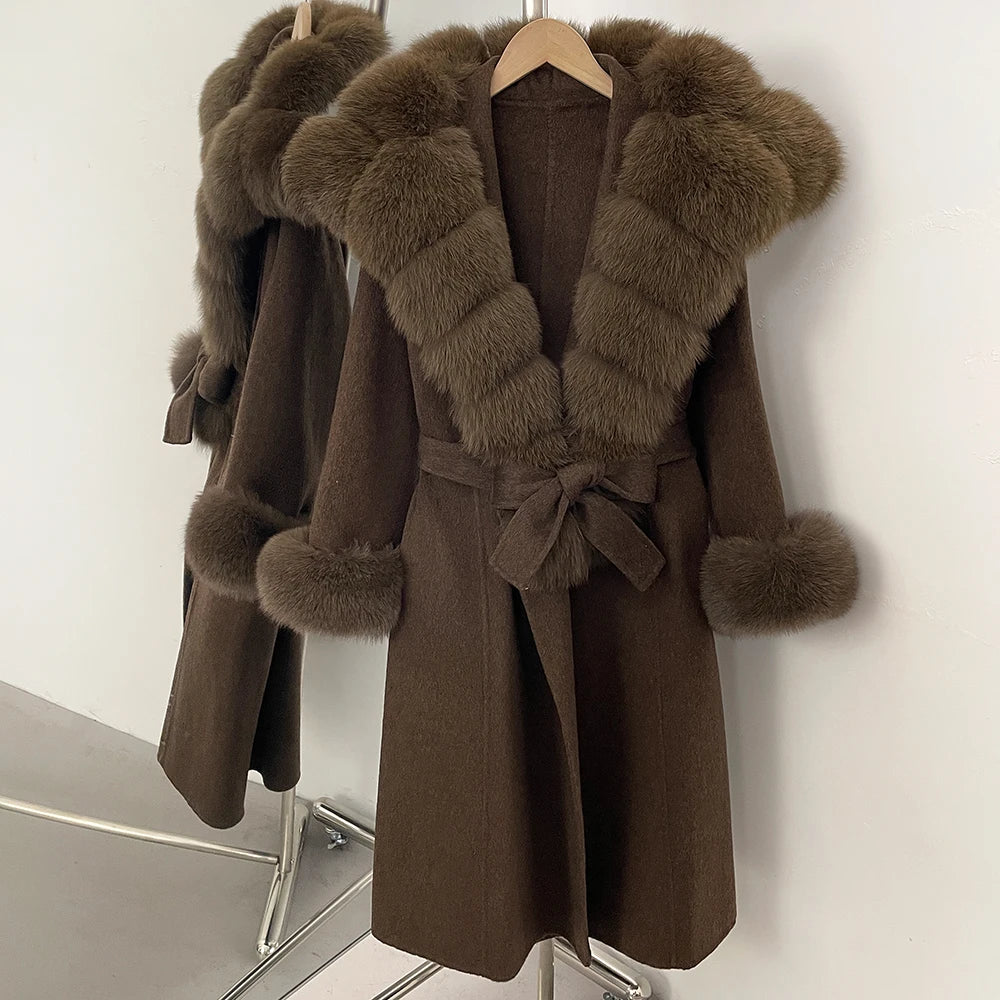 OFTBUY New Autumn Winter Warm Woolen Clothes Women Long Sleeves Cashmere Woolen Jacket Luxury Real Fox Fur 100% Wool Coat Female