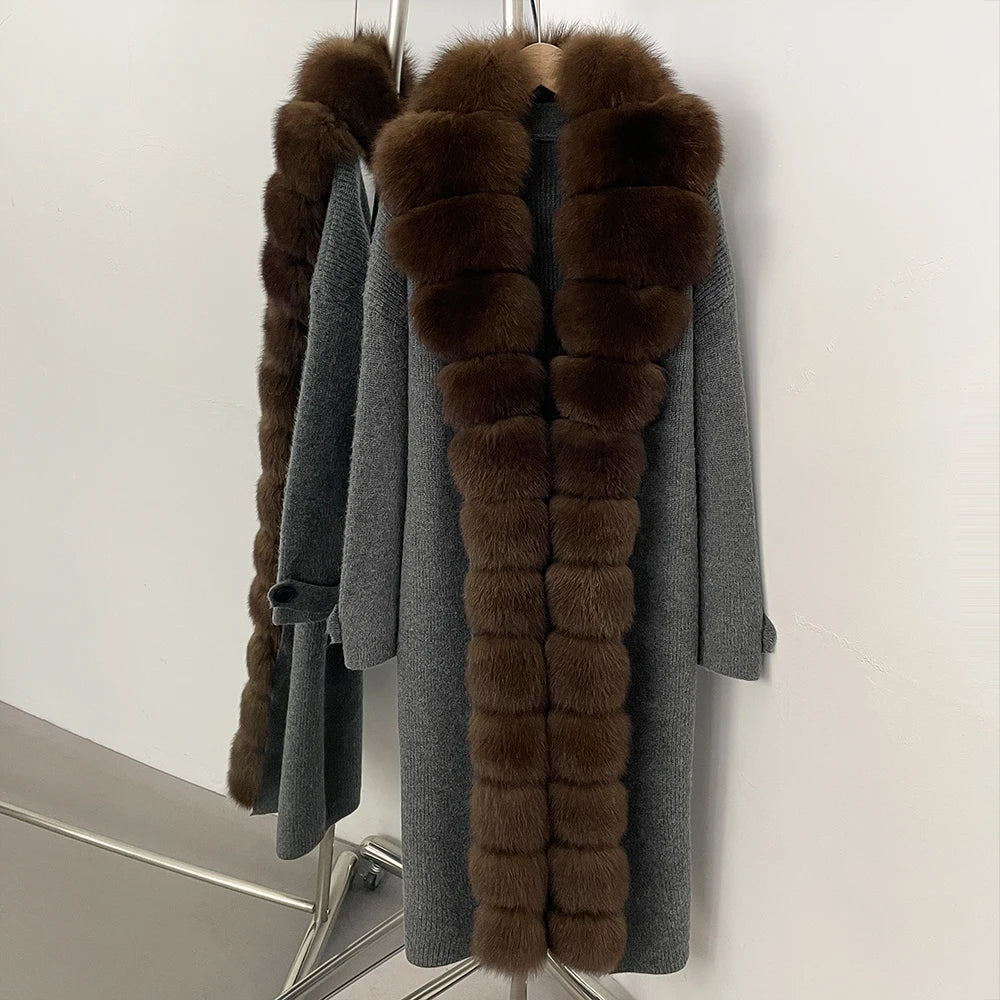 OFTBUY Elegant Fashion Outerwear Female New Women's Knit Long Coat with Full Real Fox Fur Warm Winter Natural Fur Collar Sweater