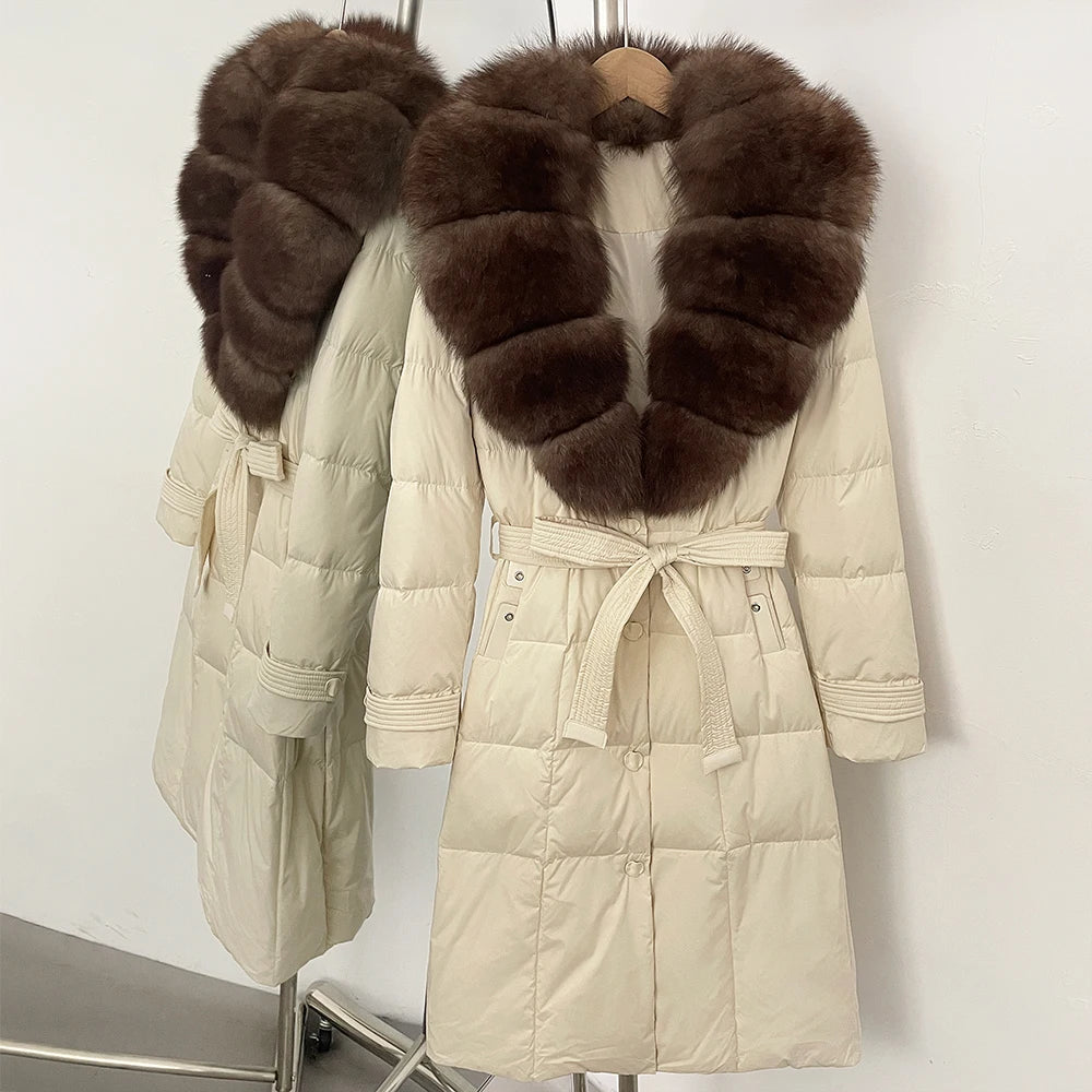 OFTBUY Thickened Warm Duck Down Coat Female Luxury Long Belt New Winter Natural Fox Fur Clothes Women Silm Puffer Jacket Outwear