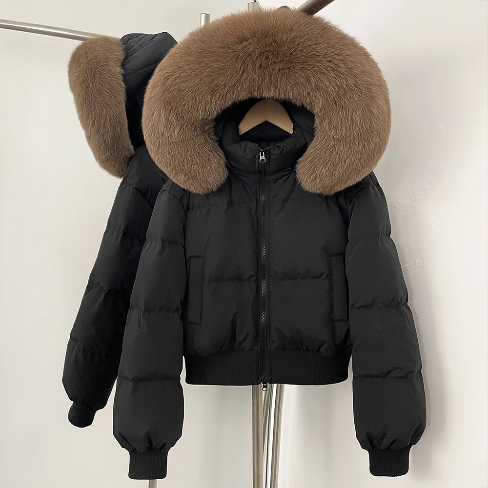 OFTBUY New Winter Short Hooded Top Down Clothes Women Fashion Natural Fox Fur Duck Down Coat Thickened Warm Puffer Jacket Female