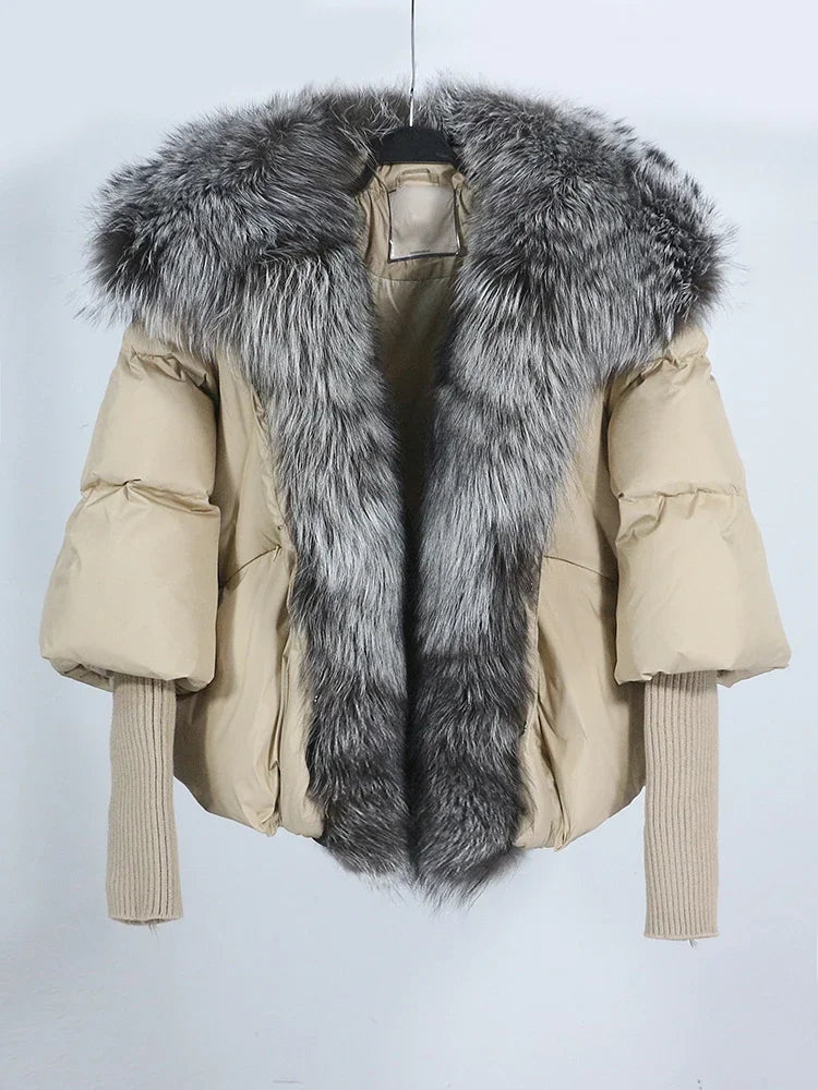 OFTUBY White Duck Down Jacket Winter Women Warm Loose Coat Natural Real Fox Fur Collar Thick Luxury Outerwear New Fashion