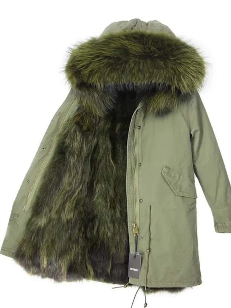 OFTBUY Real Fur Coat Winter Jacket Women Long Parka Waterproof Big Natural Raccoon Fur Collar Hood Thick Warm Real Fox Fur Liner coat