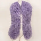 OFTBUY Solid Deep V-Neck Backless Bandage Sleeveless Jackets Fluffy Luxury Real Mongolian Fur Halter Vests Women Outerwear Coat