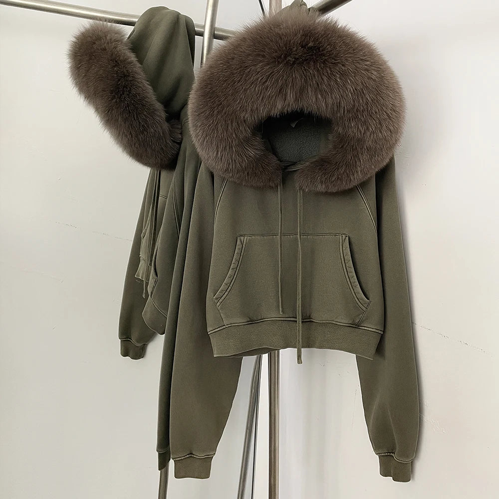 OFTBUY Casual Y2K Hoodie Real Fox Fur Collar Thickened Streetwear Hiphop Hoodie Sweatshirt Vintage Rock Goth Loose Punk Jacket