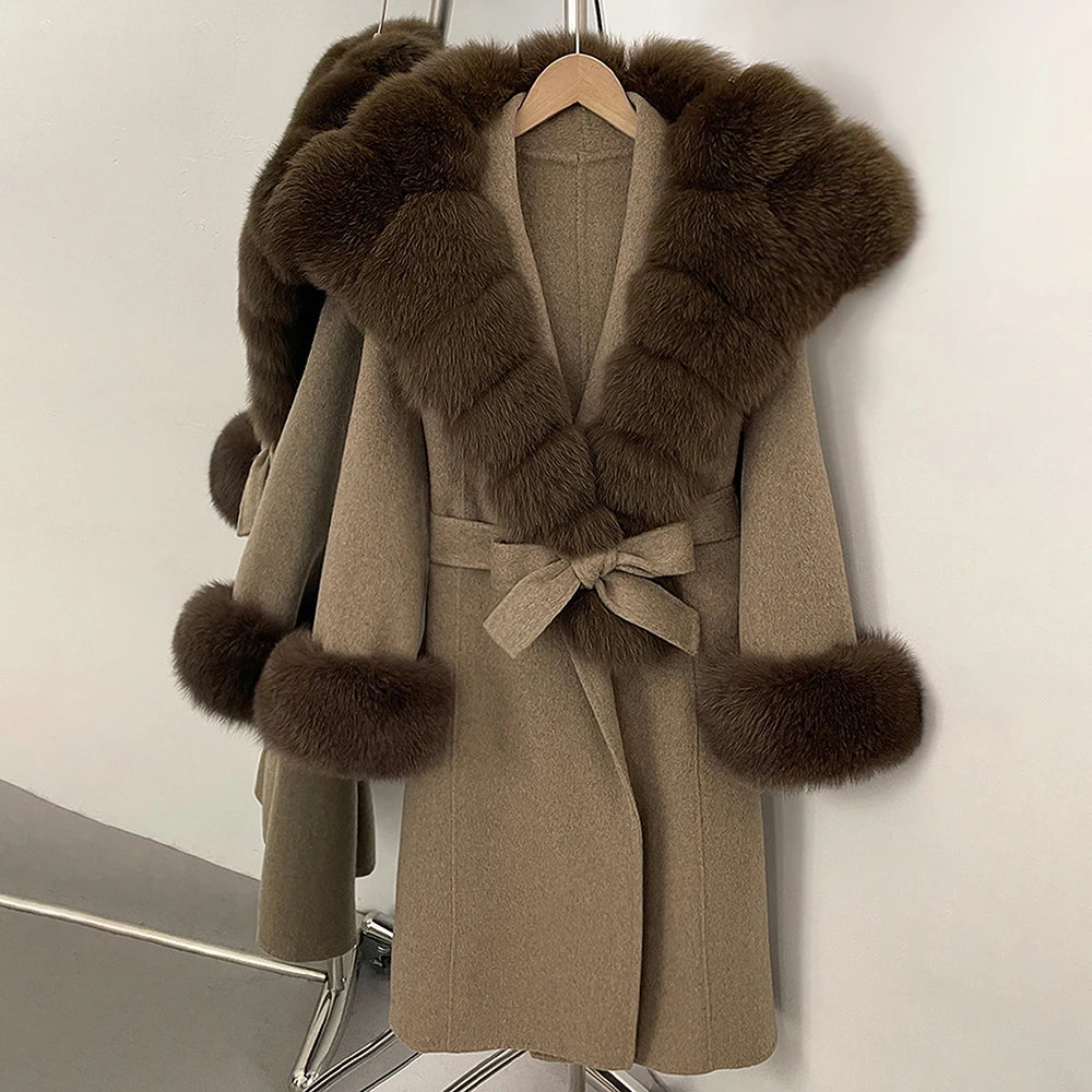 OFTBUY Luxury Real Fox Fur 100% Wool Coat Female New Autumn Winter Warm Woolen Clothes Women Long Sleeves Cashmere Woolen Jacket