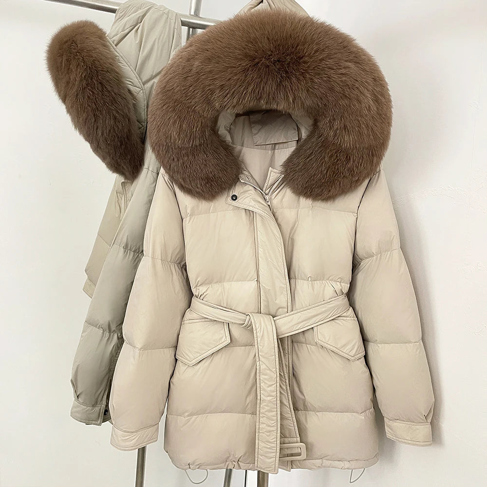 OFTBUY Hooded Real Fox Fur Down Coat Female New Autumn Winter Top Clothes Women Thickened Warm Natural Fur Fluffy Puffer Jacket