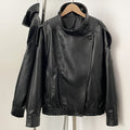 OFTBUY Womens Oversized Faux Leather Bomber Jacket