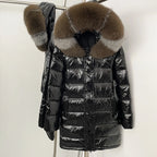 OFTBUY New Hood Collar Luxury Warm Winter Women's Shiny Puffer Jacket with Real Raccoon Fox Fur Outerwear Duck Down Coat Female