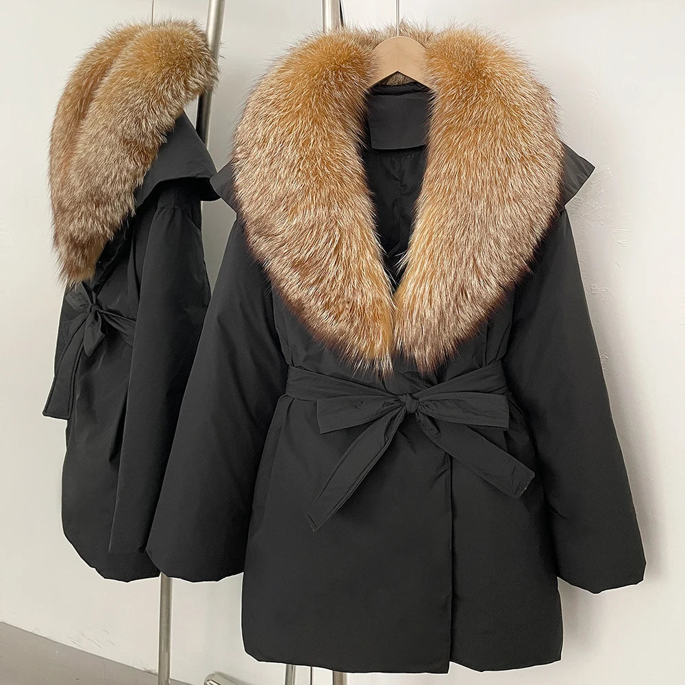 OFTBUY Natural Fox Fur Collar Fluffy Puffer Jacket Women Thickened Warm Real Fur White Duck Down Coat New Winter Parke Outerwear