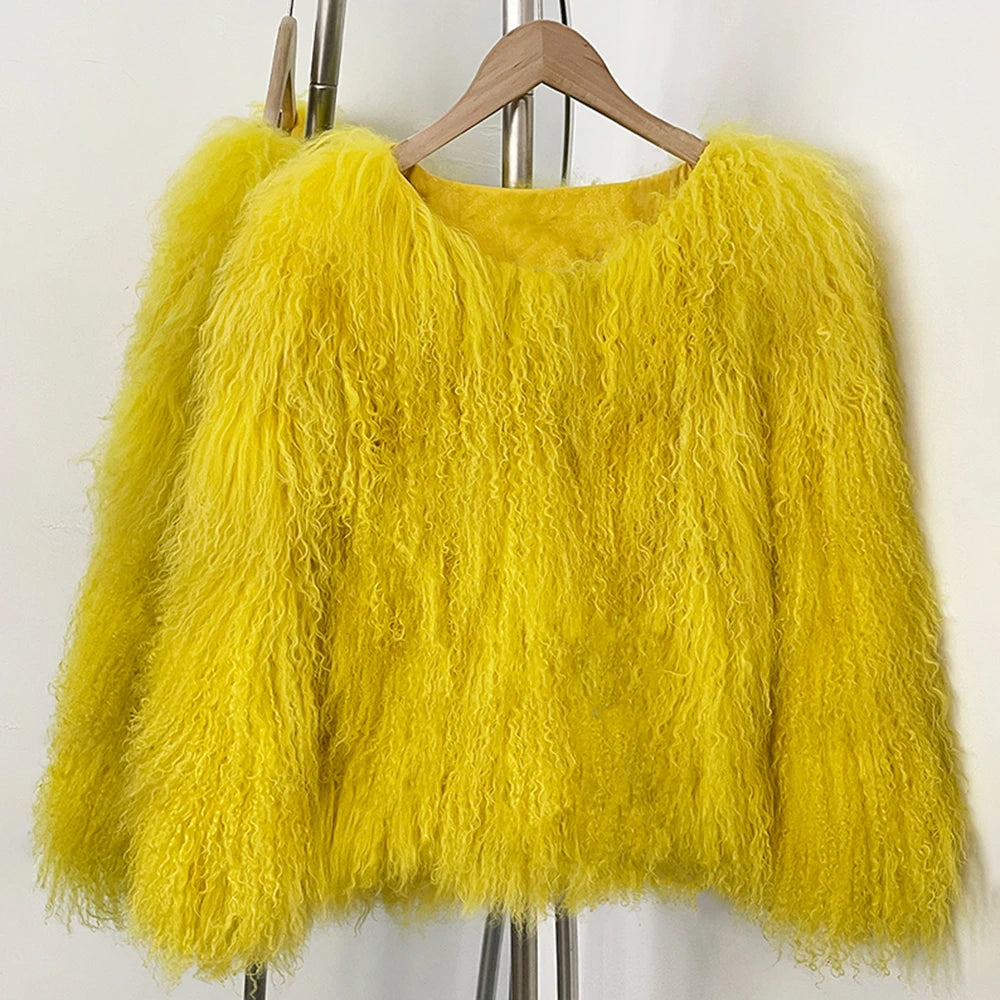OFTBUY Warm Thick New Autumn Winter Luxury Outerwear Women's Camel Real Mongolian Sheep Fur Coat Curly Natural Fur Jacket Female