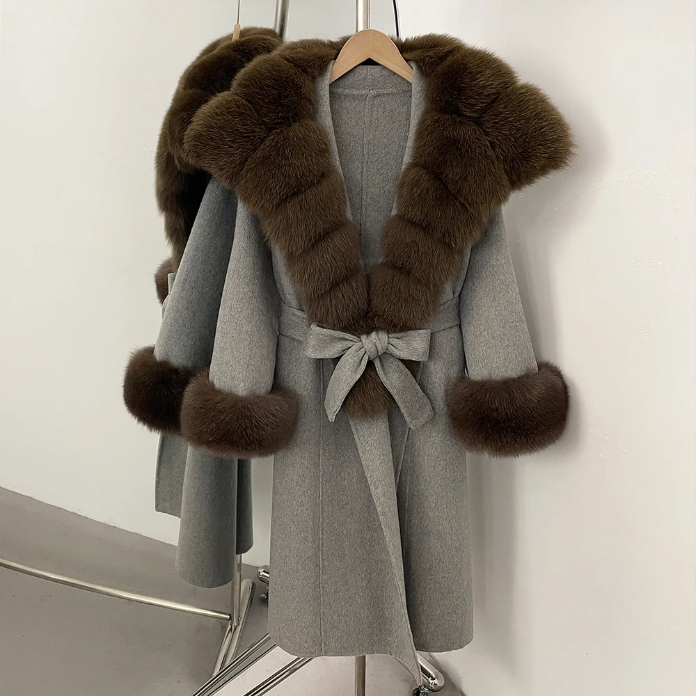 OFTBUY New Autumn Winter Warm Woolen Clothes Women Long Sleeves Cashmere Woolen Jacket Luxury Real Fox Fur 100% Wool Coat Female