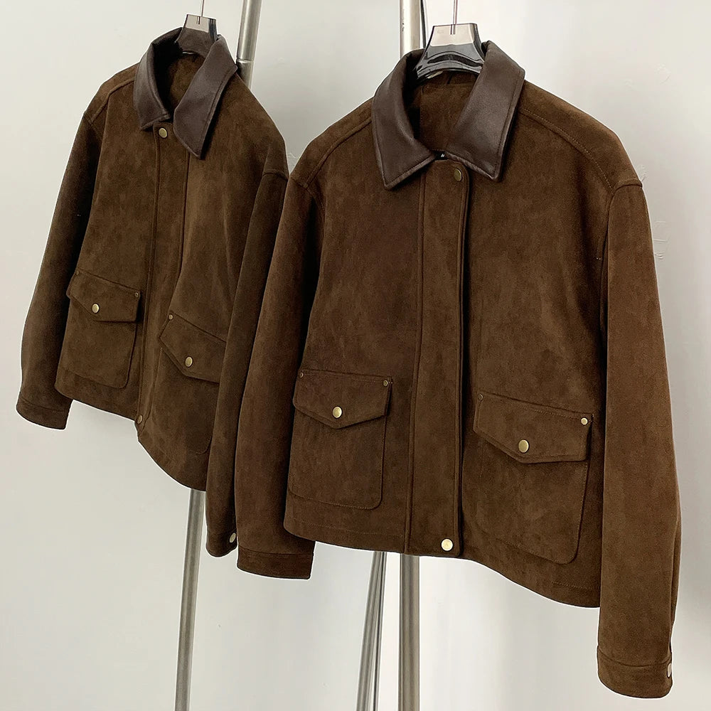 OFTBUY New Spring Autumn Faux Leather Clothes Women Fashion Short Fake Leather Suede Jacket Female Artificial Pu Leather Coat Lady