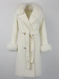OFTBUY Winter Jacket Women Long Natural Wool Blends Cashmere Real Fur Coat Double Breasted Belt Warm Streetwear New Fashion