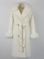 OFTBUY Winter Jacket Women Long Natural Wool Blends Cashmere Real Fur Coat Double Breasted Belt Warm Streetwear New Fashion