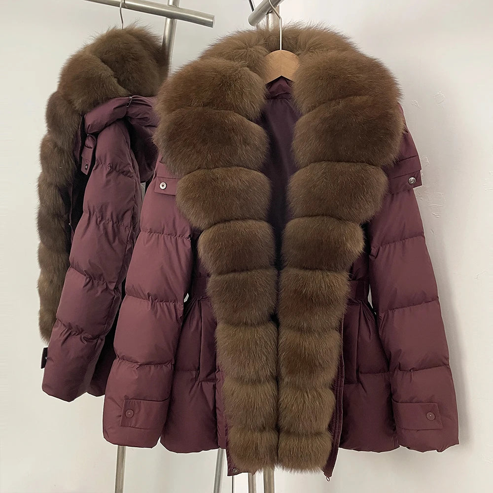 OFTBUY Big Natural Fox Fur Collar Duck Down Coat Female Hooded Thick Warm Top Clothes Women Fashion Real Fur Puffer Jacket
