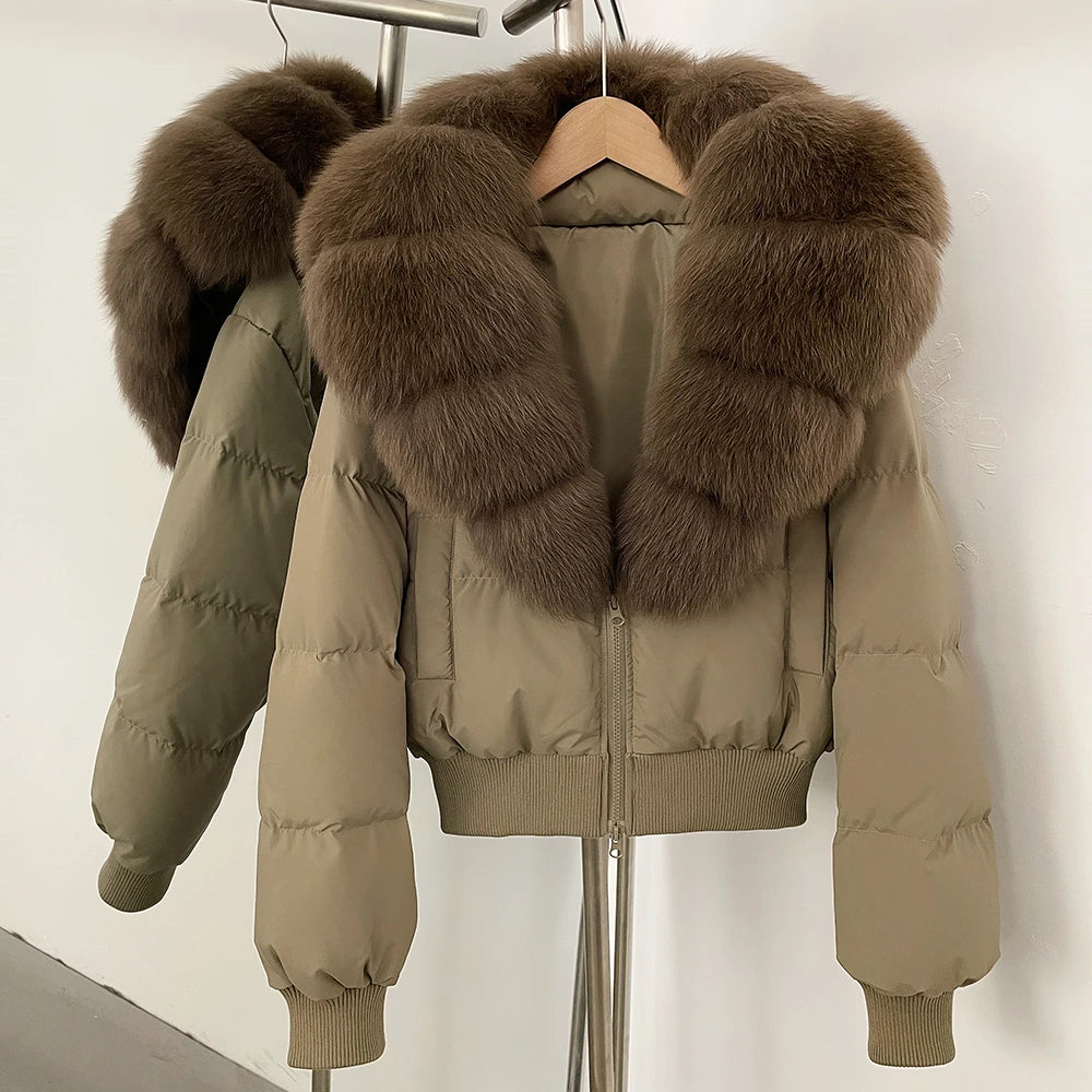 OFTBUY Knit Cuff Short Real Fox Fur Collar Duck Down Coat Female New Autumn Winter Clothes Women Genuine Fur Puffer Jacket