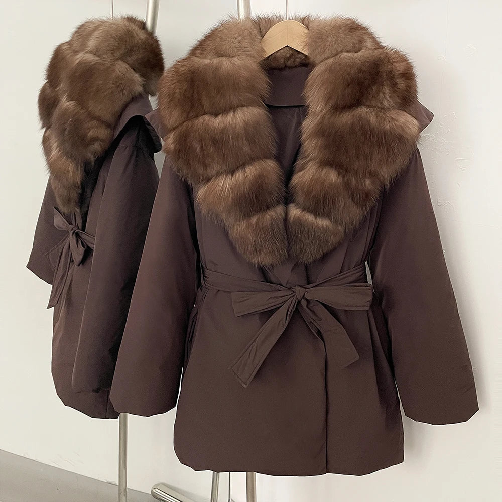 OFTBUY Natural Fox Fur Collar Fluffy Puffer Jacket Women Thickened Warm Real Fur White Duck Down Coat New Winter Parke Outerwear