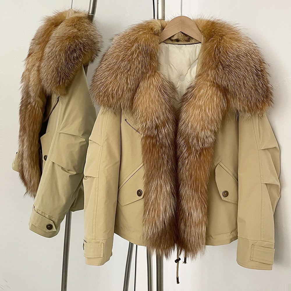 OFTBUY Warm Big Natural Fox Fur Collar Down Coat New Autumn Winter Clothing Women Waterproof Safai Real Fur Puffer Jacket Female