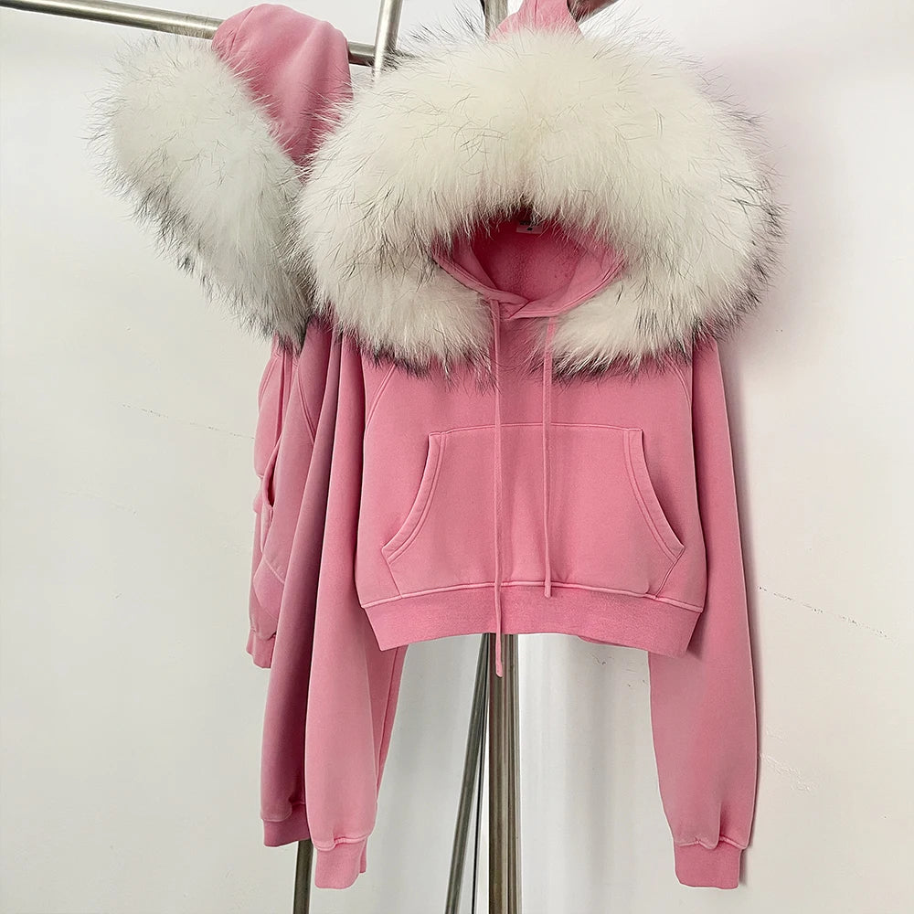 OFTBUY Casual Y2K Hoodie Real Fox Fur Collar Thickened Streetwear Hiphop Hoodie Sweatshirt Vintage Rock Goth Loose Punk Jacket