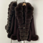 OFTBUY Belt Textured Knit Warm Winter Luxury Outerwear Female Sweater Cardigan New Women's Knit Coat with Large Real Fox Fur