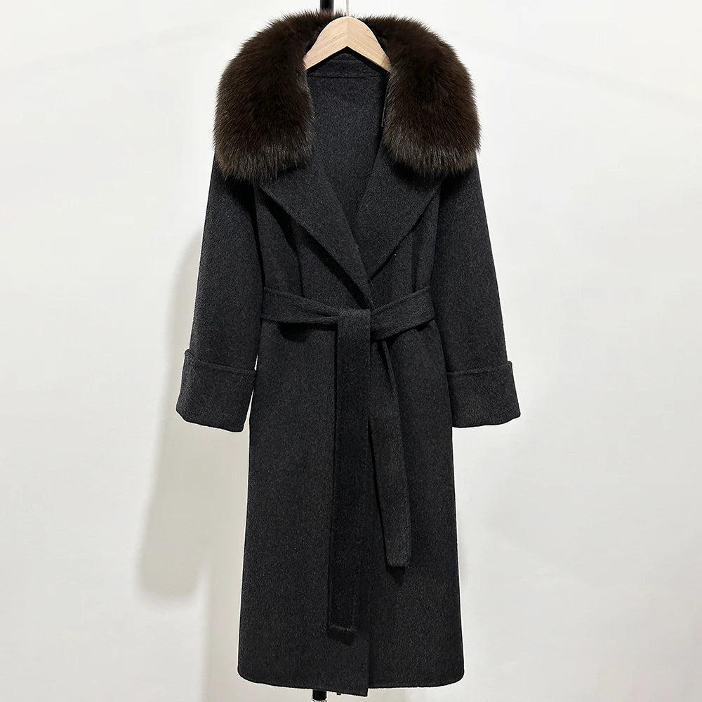 OFTBUY New Autumn Winter Long Clothing Women Natural Fur Woolen Jaket Female Fashion Warm Wool Coat with Real Fox Fur Collar