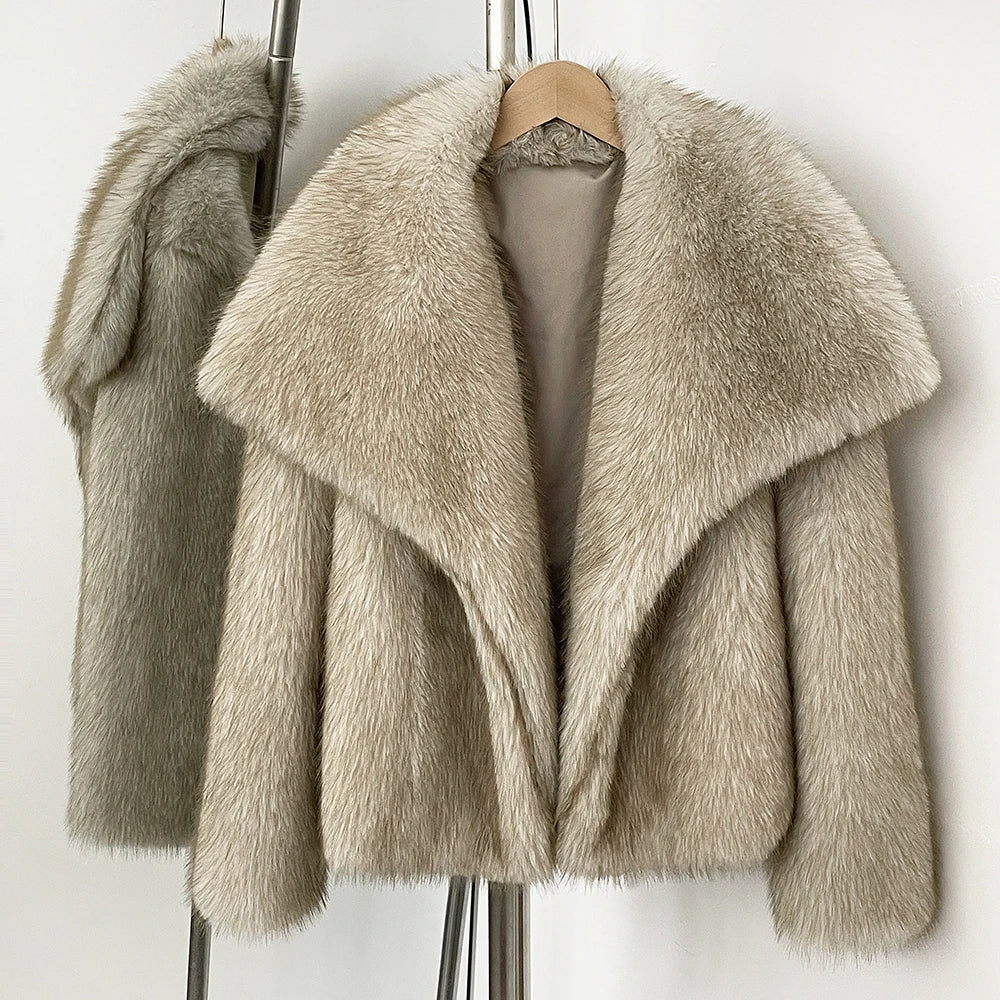 OFTBUY High Street Luxury Big Fur Collar Faux Fox Fur Jacket Female Overcoats Winter Clothes New Fashion Gradient Fluffy Fur Coat Women