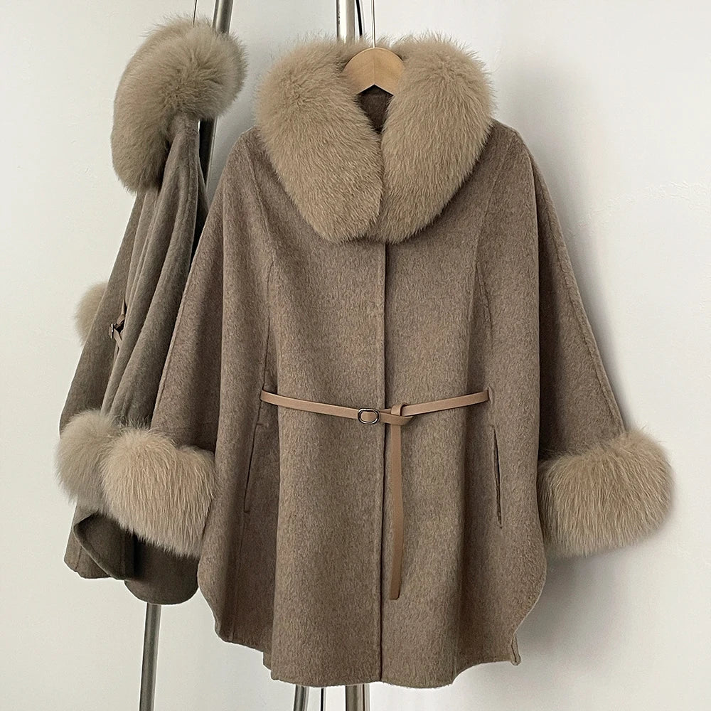 OFTBUY New Autumn Winter Coat Wool Women's Fur Sleeve Detachable Real Fox Fur Collar Warm A-line Jacket Luxury Thick Female Coat